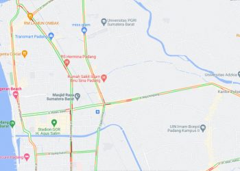 Pantauan digital lalulintas Kota Padang, tampak beberapa titik mengalami kemacetan