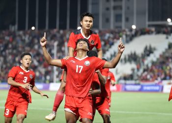 Selebrasi pemain Timnas U22 usai cetak gol ke gawang Thailand